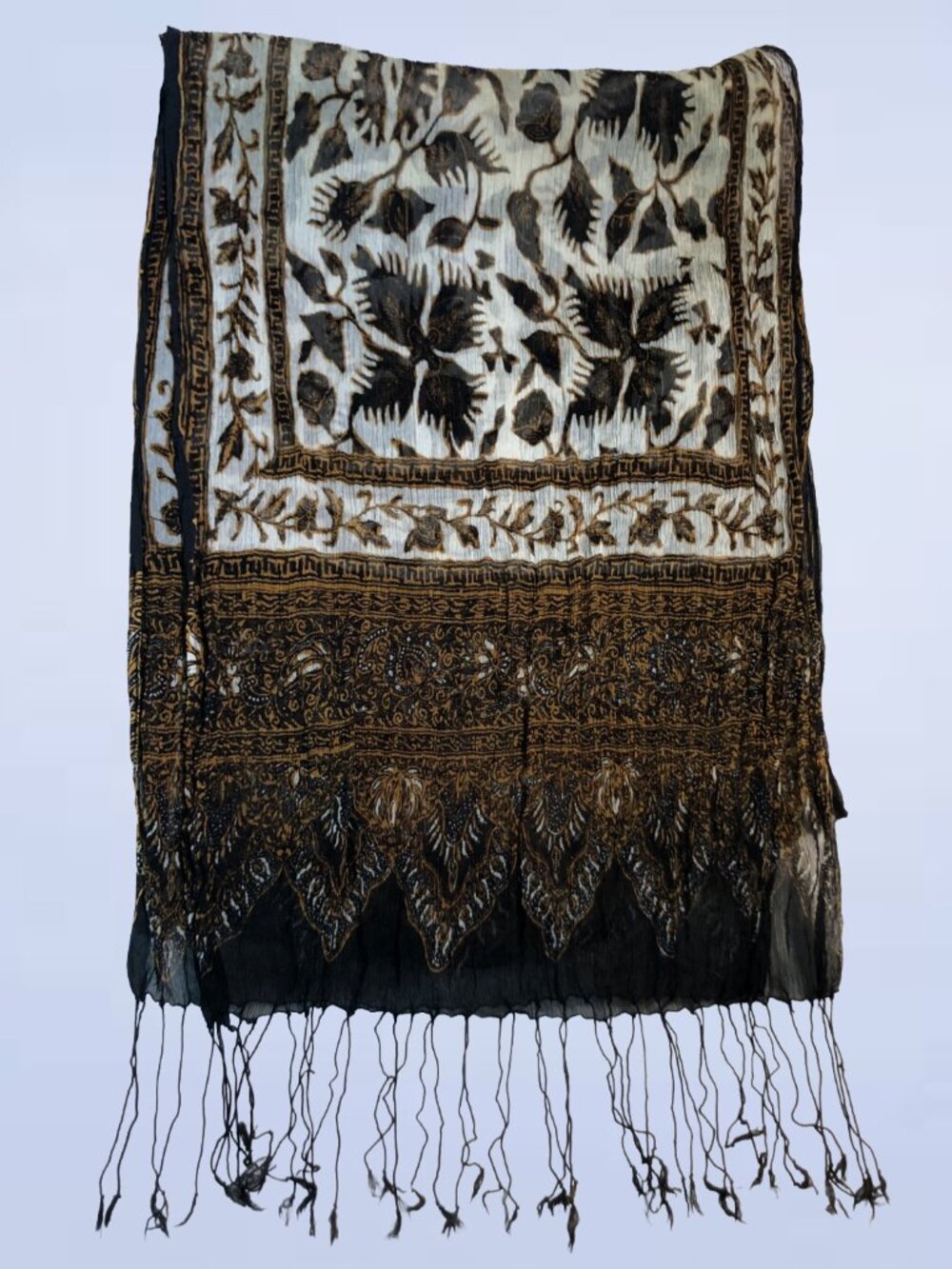 Crinkled Chiffon Rectangle Scarf with Floral Aztec Design